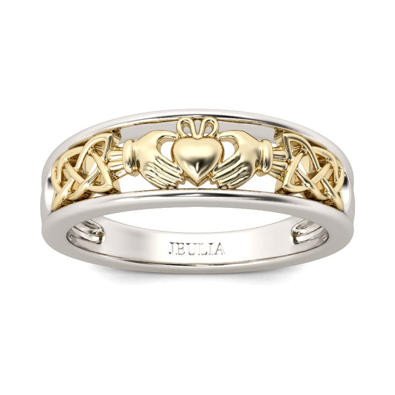 Jeulia Two Tone Claddagh Sterling Silver Women's Band