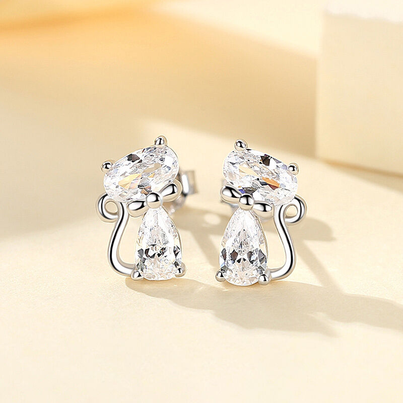 Jeulia Cat Design Oval and Pear Cut Sterling Silver Stud Earrings