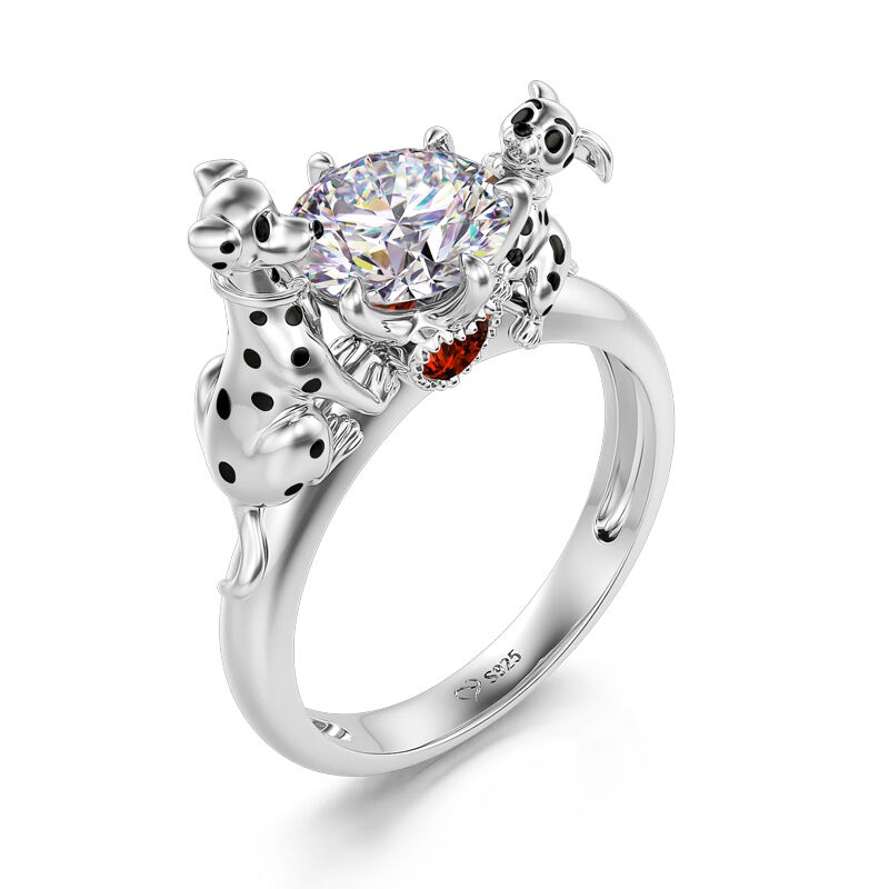 Jeulia Hug Me "Love and Care" Mom and Baby Dalmatian Round Cut Sterling Silver Ring