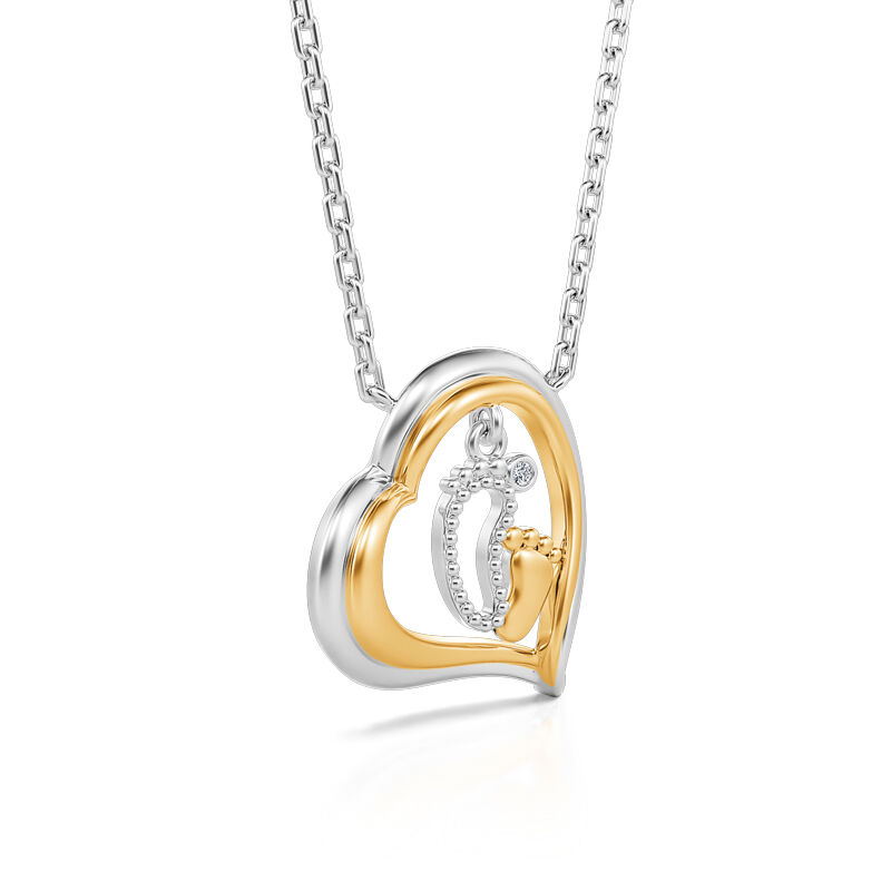 Jeulia "Our Footprints" Mom & Baby Heart Sterling Silver Necklace