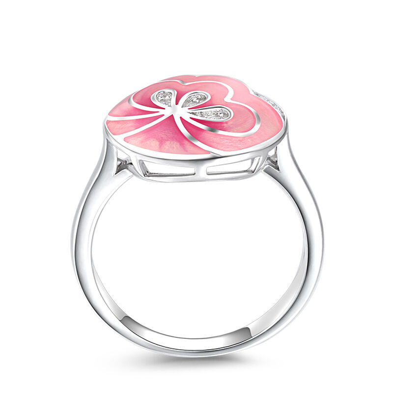 Jeulia "Pink Love" Flower Enamel Sterling Silver Ring