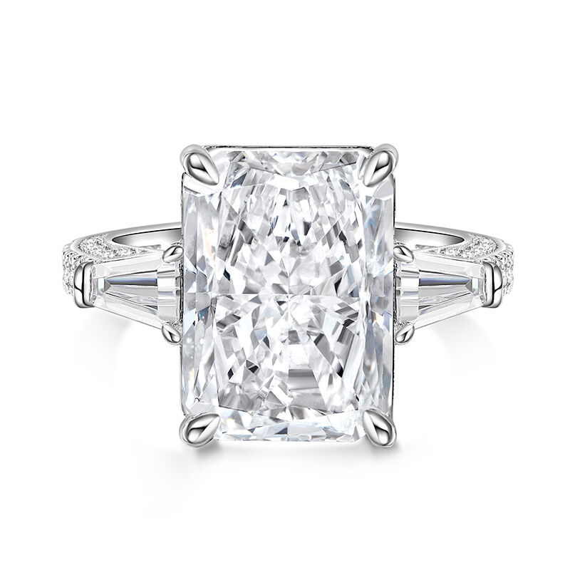 Jeulia Three Stone Emerald Cut Sterling Silver Engagement Ring