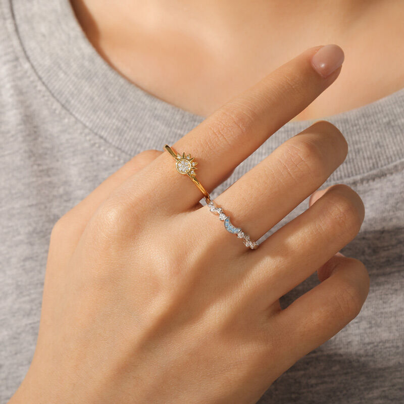 Jeulia Celestial Sun & Moon Sterling Silver Ring Set