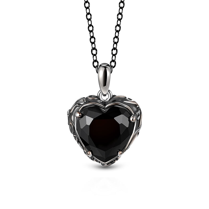 Jeulia Aged Finish Black Heart Necklace Sterling Silver