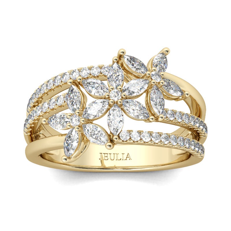 Jeulia Flower Marquise Cut Split Shank Sterling Silver Ring