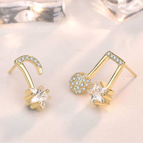 Jeulia Musical Note Sterling Silver Asymmetrical Earrings