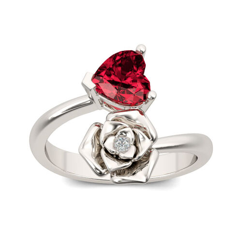 Jeulia Flower Design Heart Cut Sterling Silver Ring - Jeulia Jewelry
