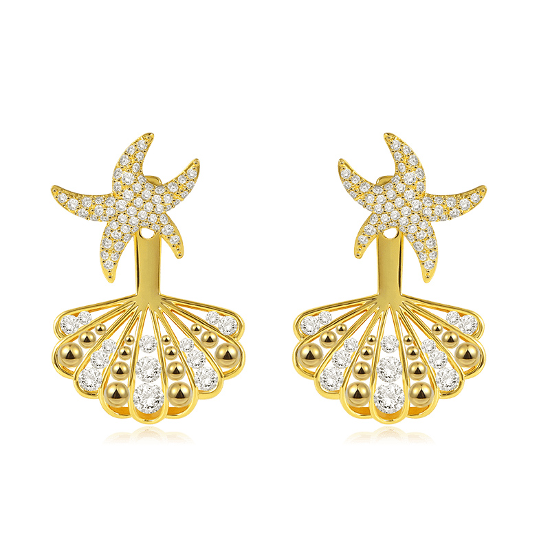 Jeulia "Sparkling Starfish & Shell" Sterling Silver Earrings
