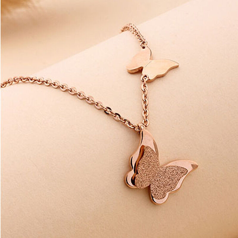 Jeulia Two Butterfly Titanium Steel Necklace