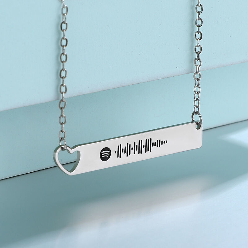 Jeulia Scannable Spotify Code Heart Bar Stainless Steel Necklace
