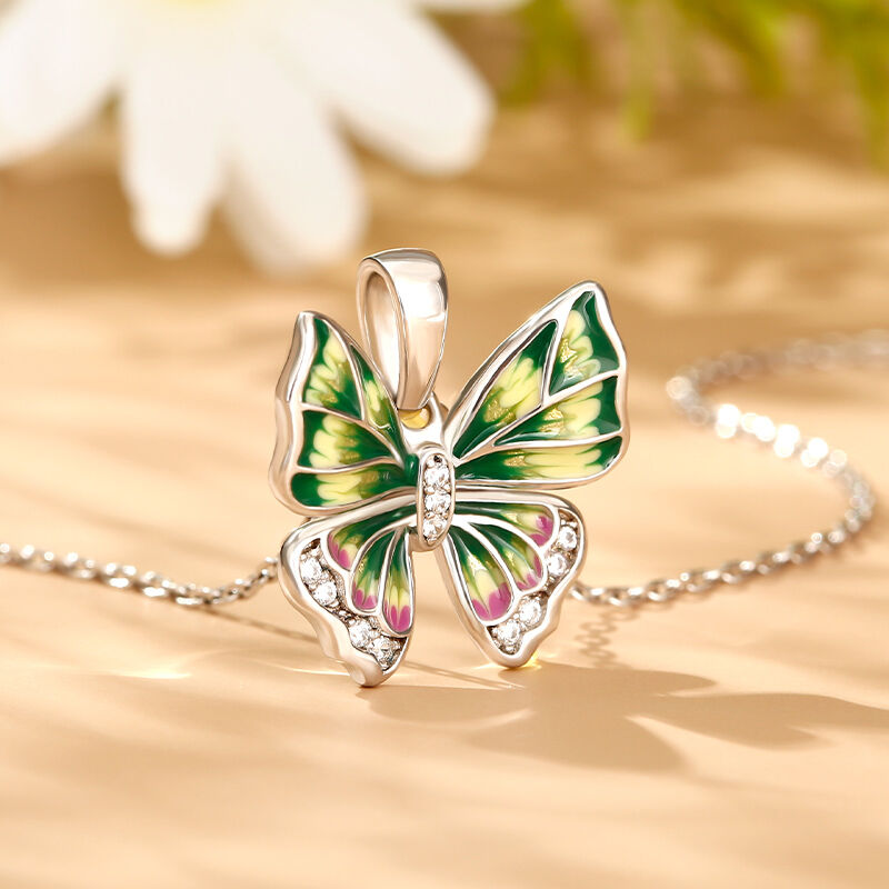 Jeulia "Mystical Butterfly" Enamel Sterling Silver Necklace