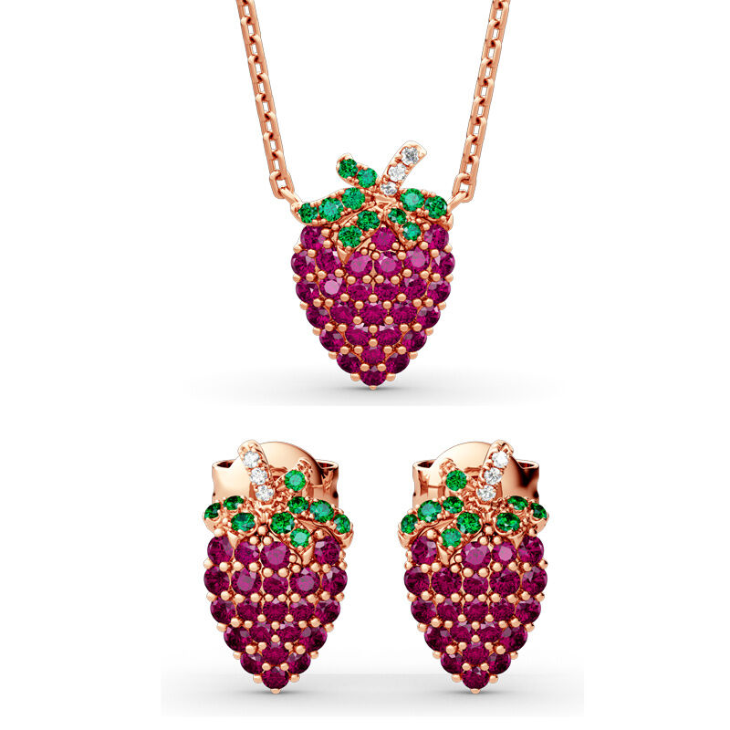 Jeulia "Summer Fruit" Strawberry Design Sterling Silver Jewelry Set