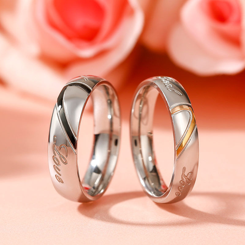 Jeulia Two Tone Heart Titanium Steel Couple Rings