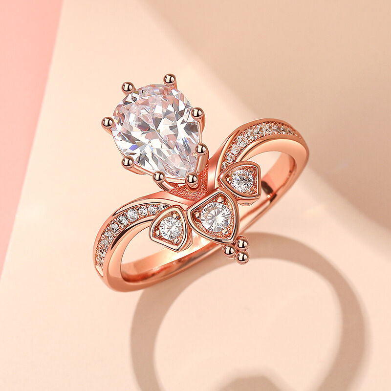 Jeulia "Enduring Love" Crown Design Pear Cut Sterling Silver Ring