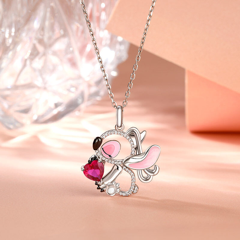 Jeulia Collar Personalizado Monstruo Rosa con Corte de Corazón de Plata Esterlina
