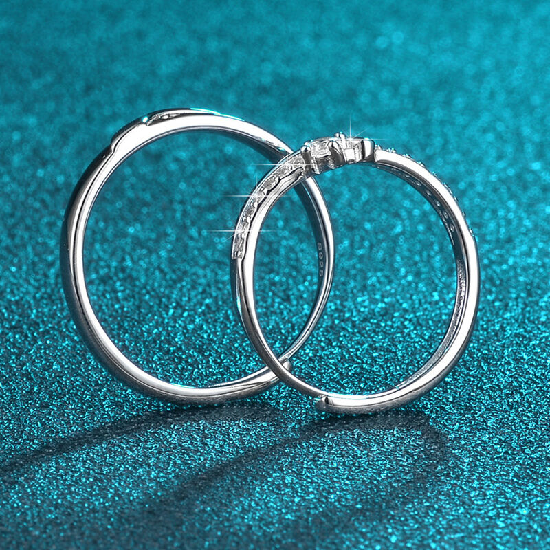 Jeulia Sea Double Stone Sterling Silver Couple's Rings