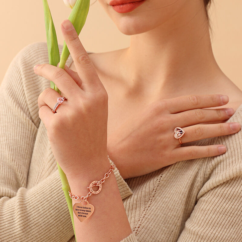 Jeulia Pink Heart Cut Synthetic Morganite Sterling Silver Ring Set