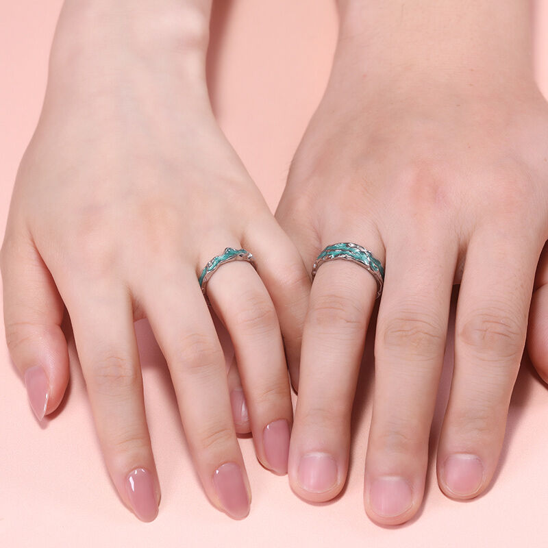 Jeulia Anillos de Pareja en Plata de Ley con Diseño Abierto Inspirado en Aurora Polar