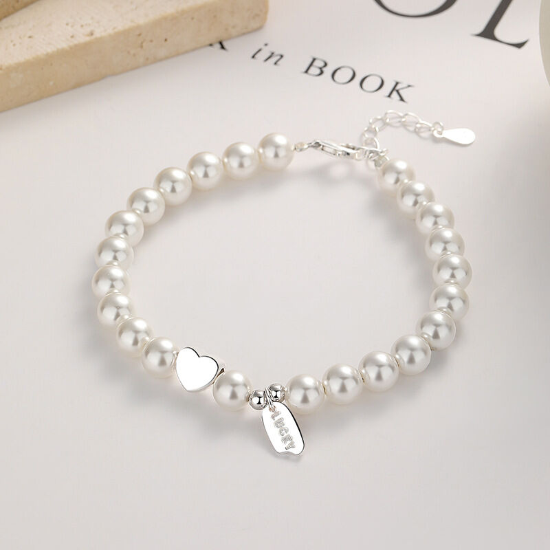 Jeulia Pulsera de Plata de Ley con Perlas Blancas Y Diseño de Corazón