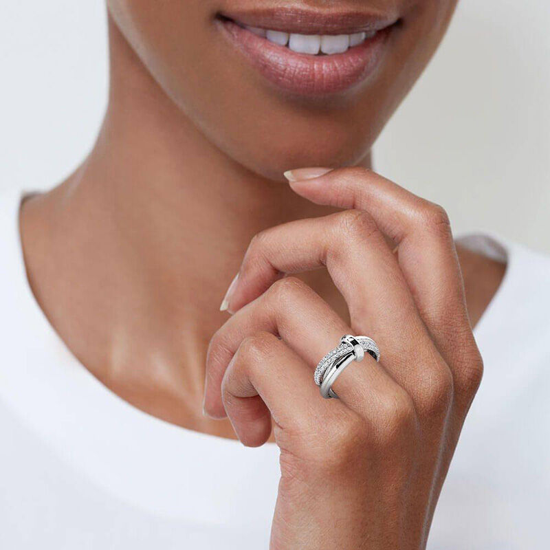 Jeulia Triple Link Knot Sterling Silver Ring