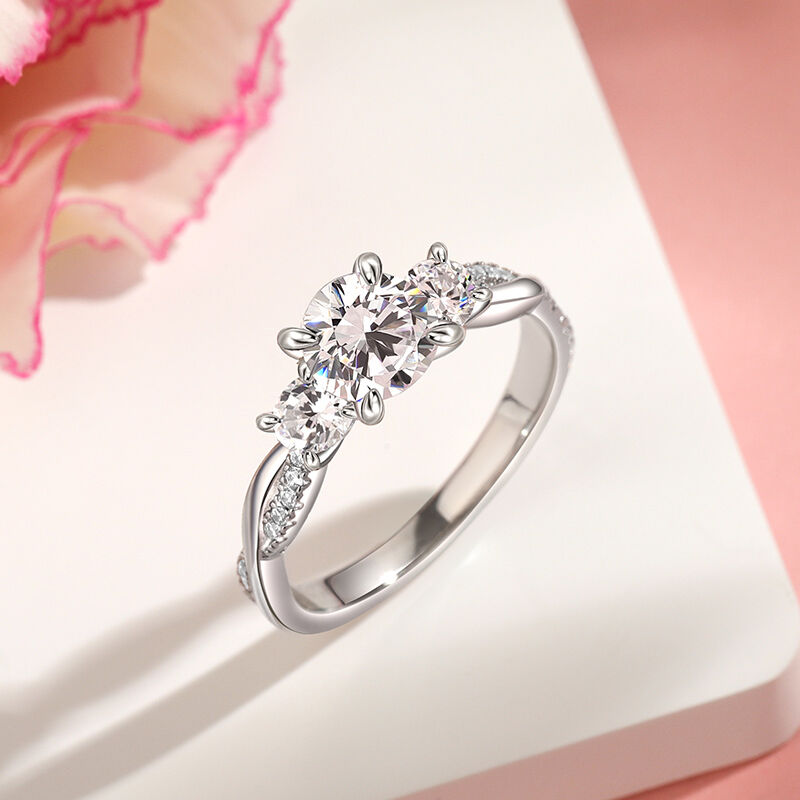 Jeulia Twist Three Stone Engagement Ring Sterling Silver Round Cut