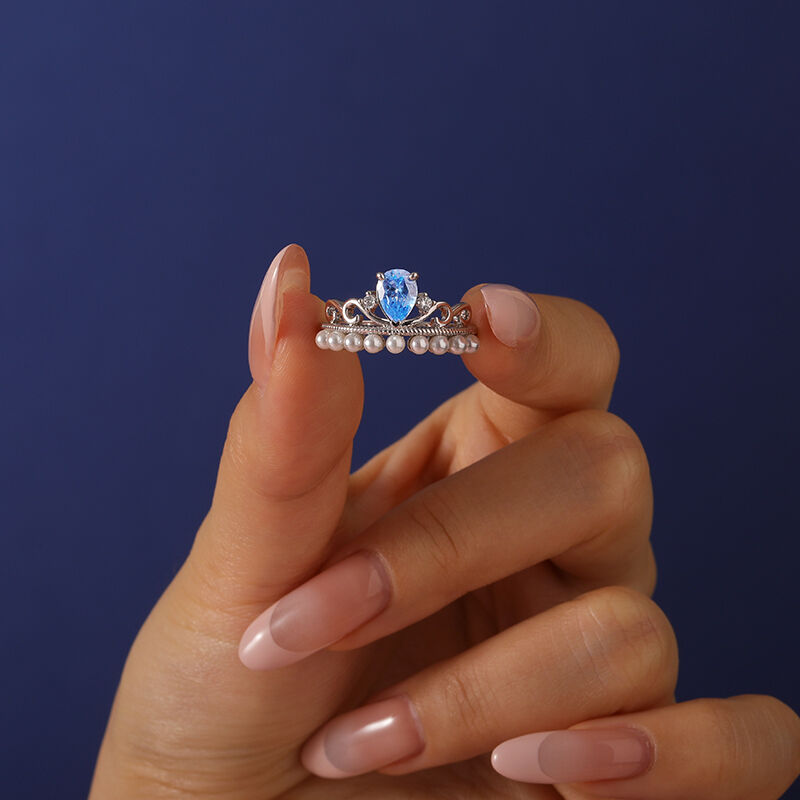 Jeulia White Pearl Mermaid Aquamarine Pear Engagement Ring Sterling Silver