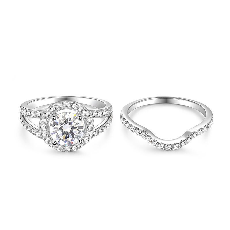 Jeulia Vintage Halo Bridal Ring Set Round Cut Sterling Sliver