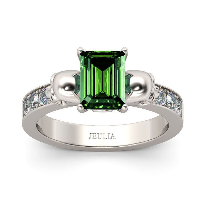 Jeulia Two Skull Emerald Cut Sterling Silver Ring