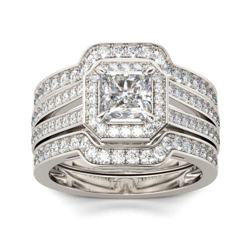 Jeulia Terno De Anillos De Talla Princesa En Plata De Ley