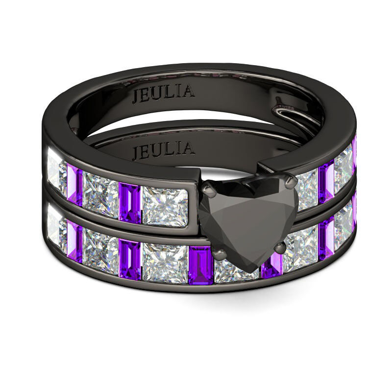 Conjunto De Anillos De Talla Cordiforme Con Tono Negro De Jeulia En Plata De Ley