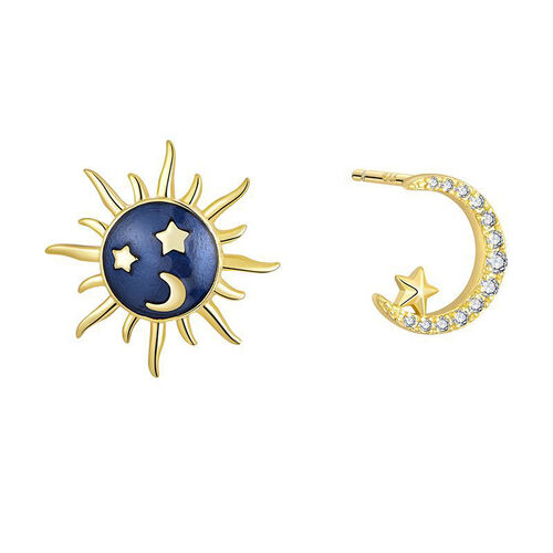 Jeulia "Moon and Sun" Sterling Silver Asymmetrical Earrings