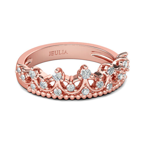 Jeulia Rose Gold Tone Crown Sterling Silver Ring