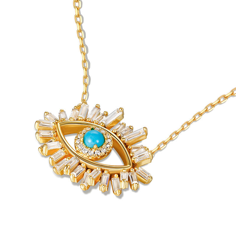 Jeulia "Evil Eye" Round Cut Turquoise Sterling Silver Necklace
