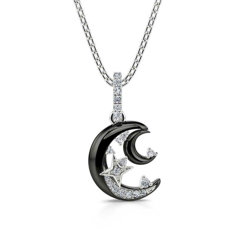 Jeulia "Mysterious Night" Stars & Moon Black Tone Sterling Silver Necklace