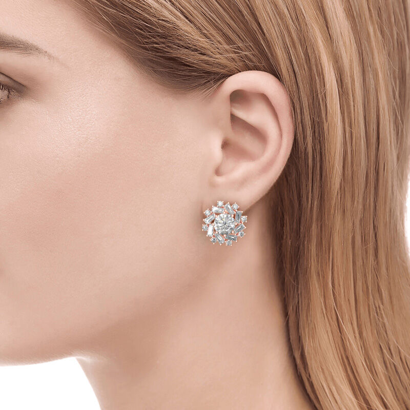 Jeulia Sunshine Round Cut Sterling Silver Stud Earrings