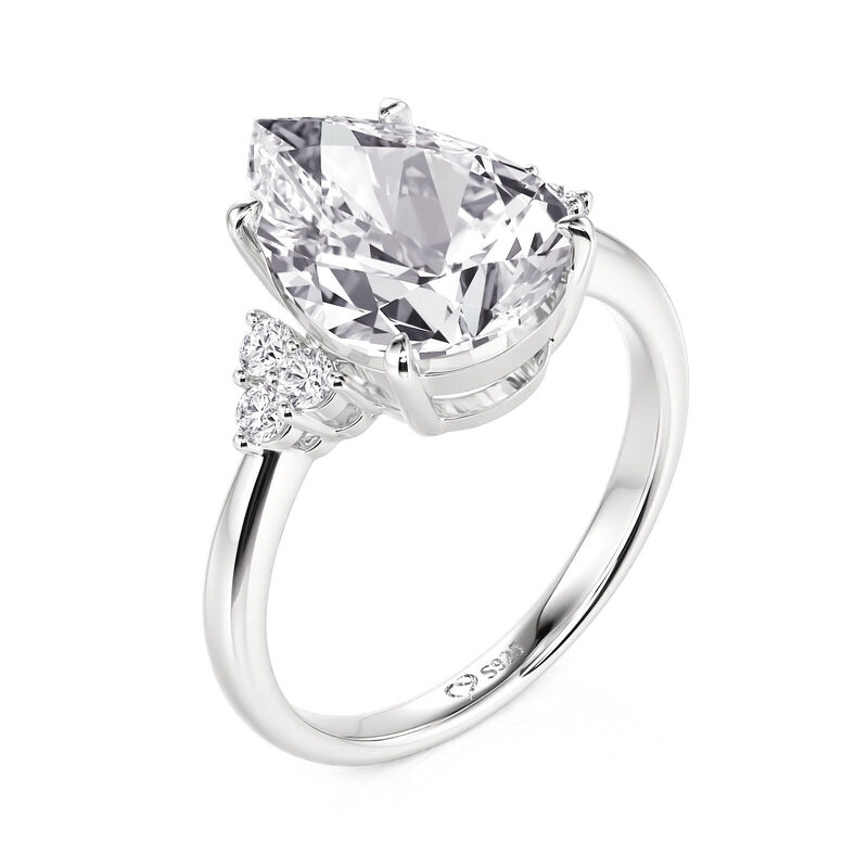 Jeulia Pear Three Stone Engagement Ring Sterling Silver