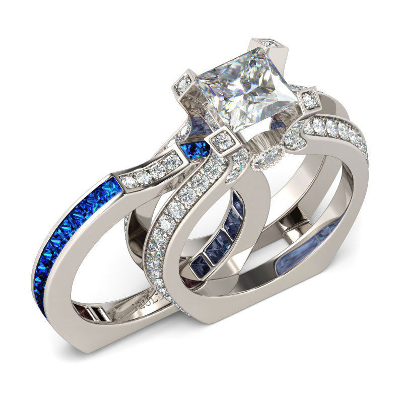 Jeulia Interchangeable Princess Cut Sterling Silver  Ring Set