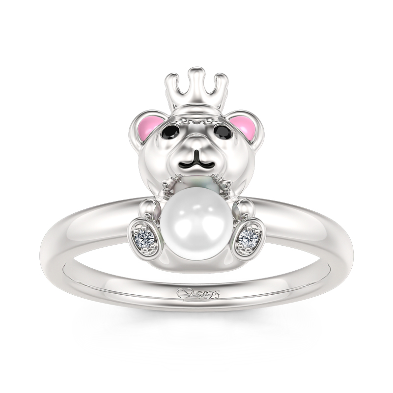 Jeulia Hug Me "Tiny Bear" Cultured Pearl Sterling Silver Ring