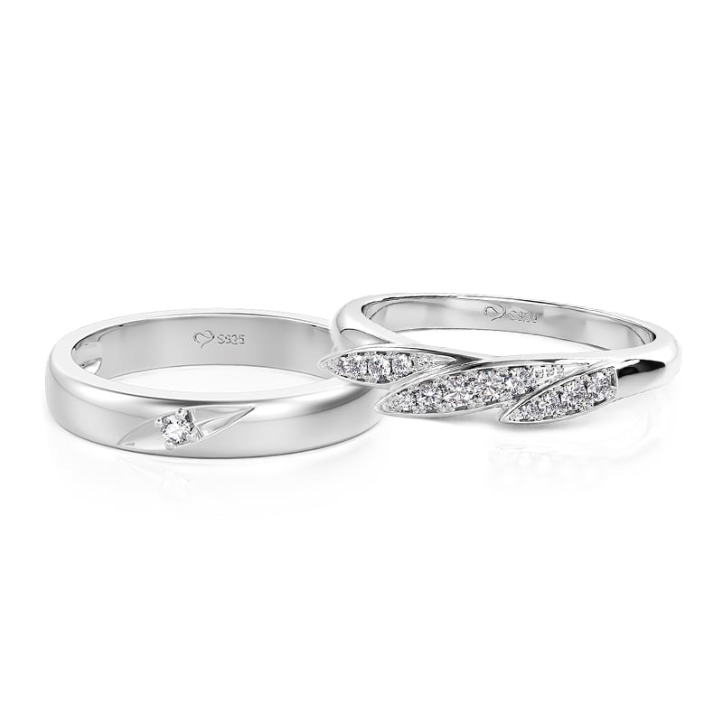 Jeulia Classic Wing Design Couple Rings Sterling Silver