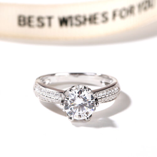 Jeulia Flower Design Round Cut Sterling Silver Ring