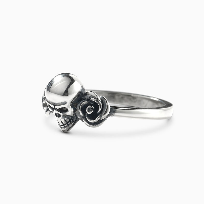 Jeulia "Skull and Roses" Sterling Silver Ring