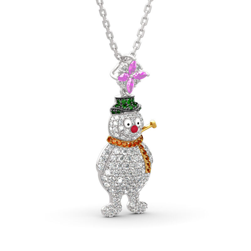 Jeulia "Merry Christmas" Snowman Design Sterling Silver Necklace