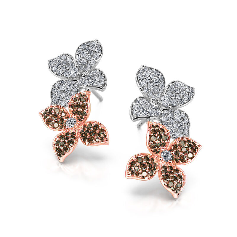 Jeulia "Two Loves" Double Flower Sterling Silver Earrings