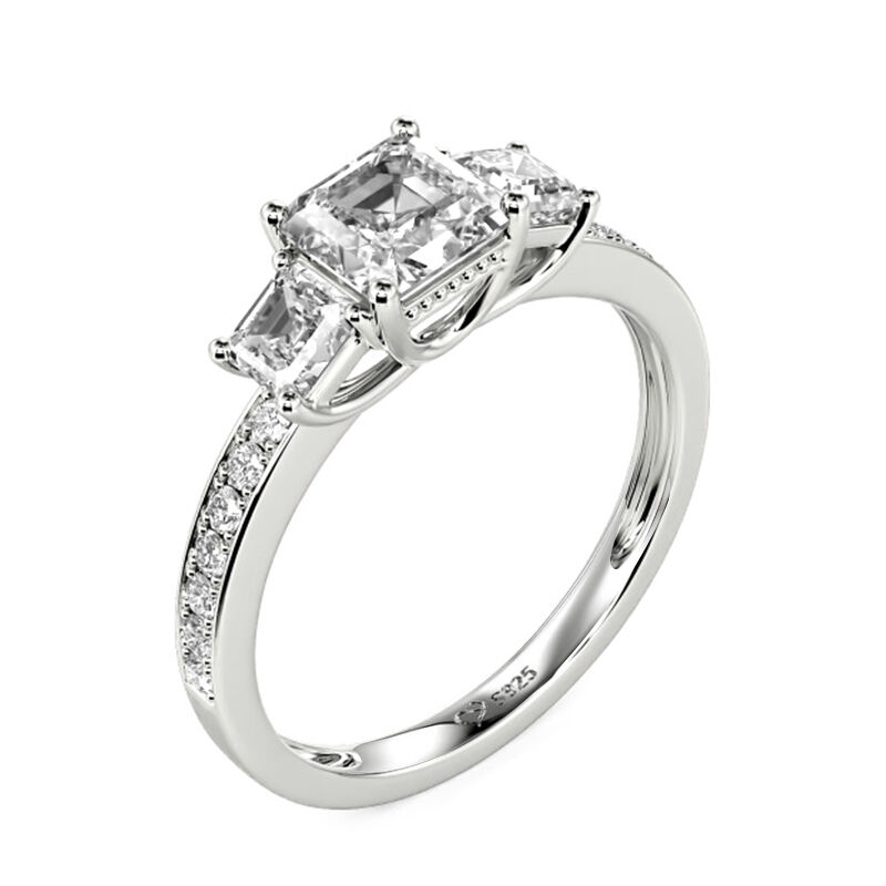 Jeulia Asscher Cut Three Stone Sterling Silver Engagement Ring