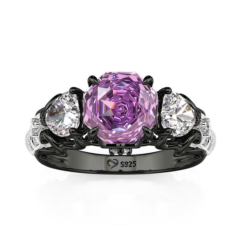 Jeulia Midsummer Night "Love-in-idleness" Three Stone Purple Rose Ring
