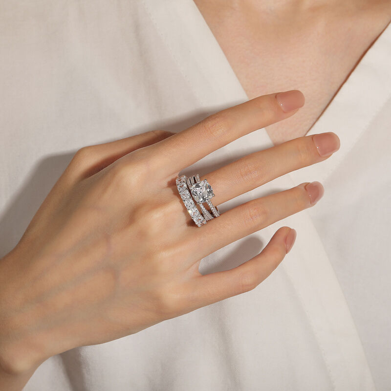 Jeulia Hidden Halo Glitter Radiant Cut Ring Set 3PCS