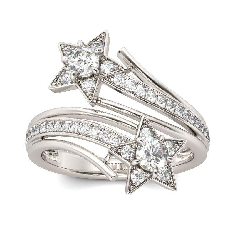 Jeulia Bypass Star Design Round Cut Sterling Silver Ring