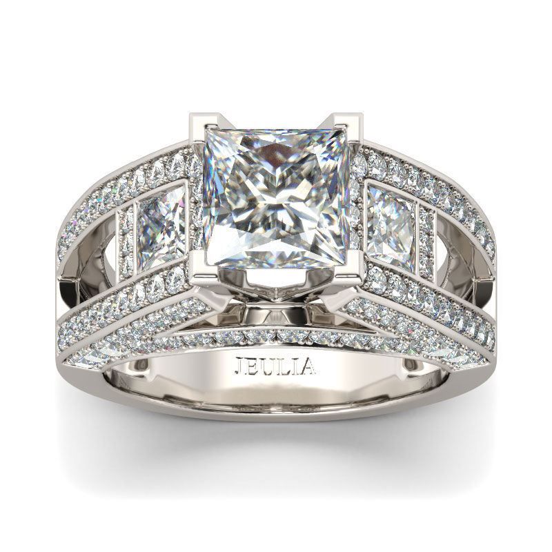 Jeulia Cathedral Princess Cut sterling silver damring