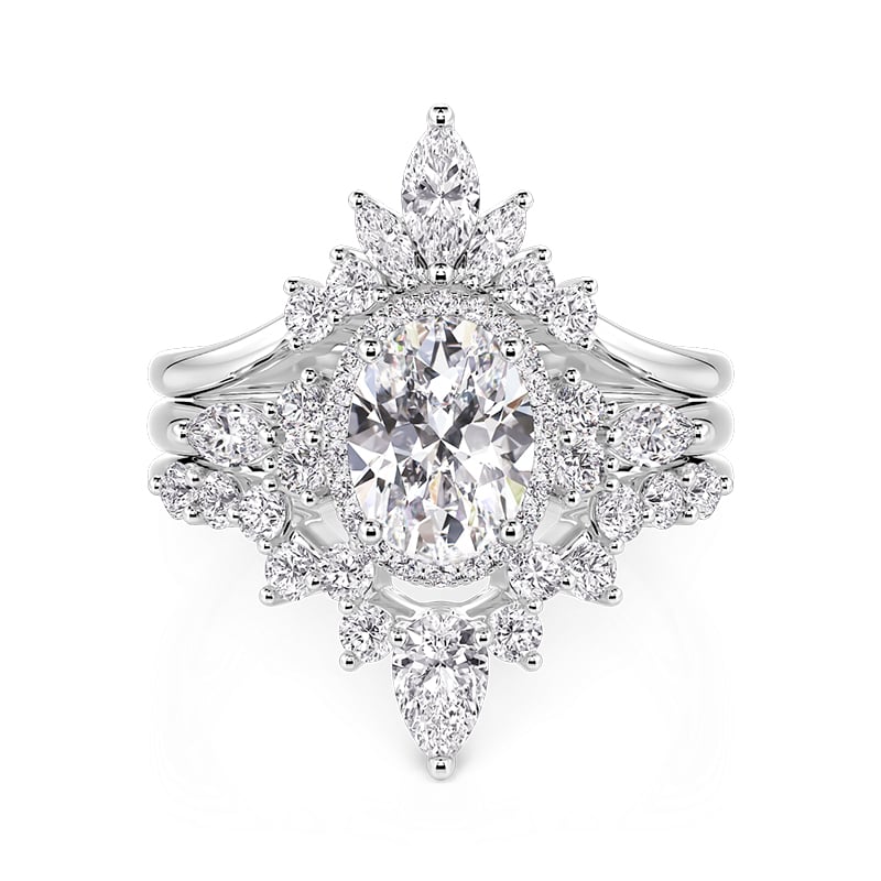Jeulia Olivetta Vintage Oval Cut Halo Ring Set 3pcs