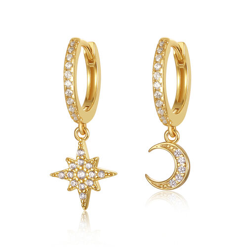 Jeulia Star & Moon Sterling Silver Asymmetrical Earrings